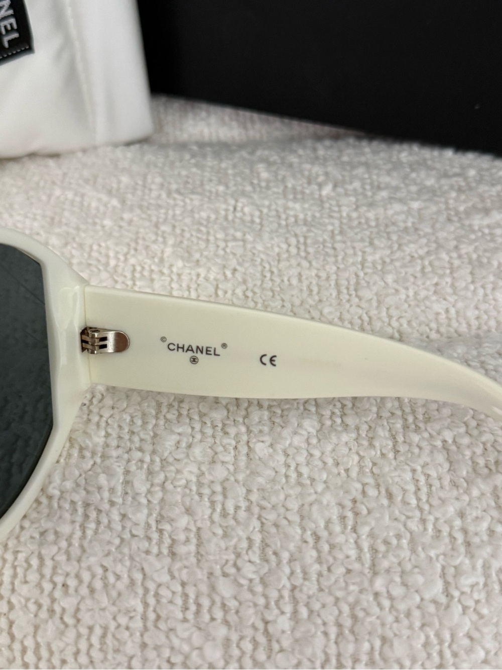 CHANEL White Curved Butterfly Sunglasses with Dark Lenses - Picture 6 of 6